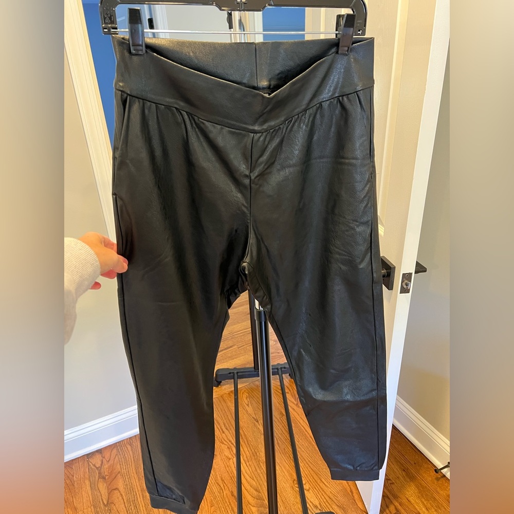 Commando Black Faux Leather Joggers Sz M new